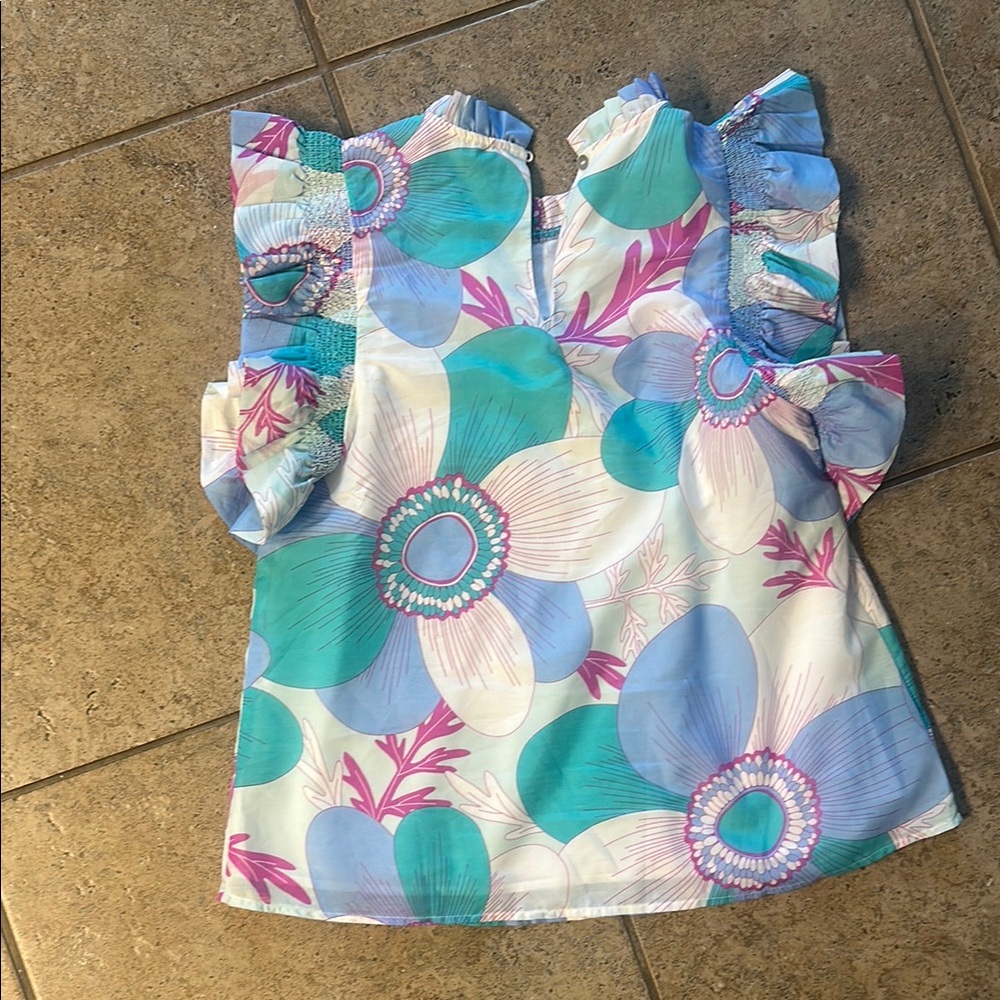 Floral Ruffle Sleeve Top - Multicolor - Picture 2 of 3